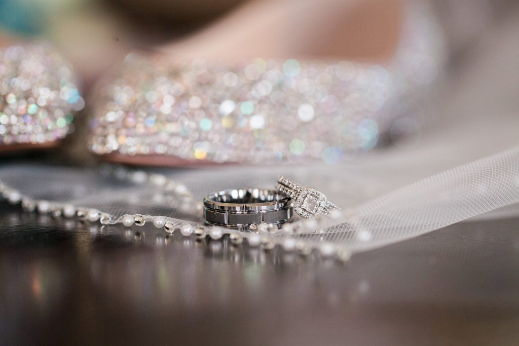 wedding rings with sparkly shoes