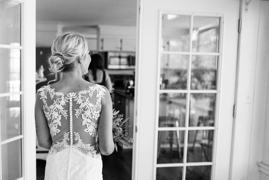 beautiful bride with lace open back dress