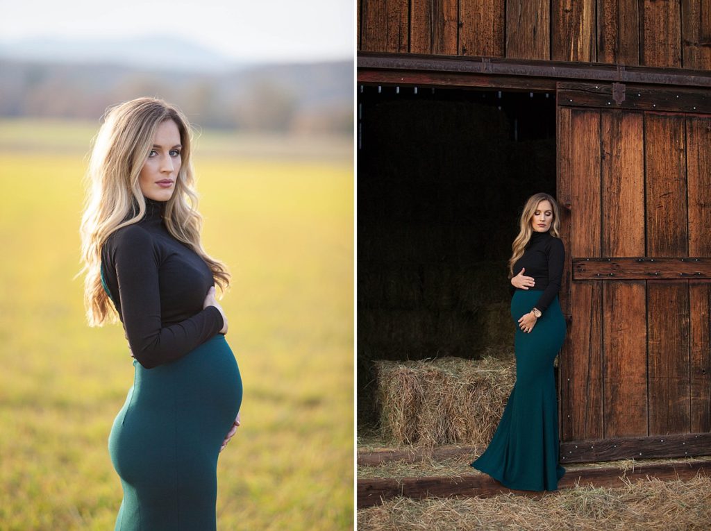 beautiful pregnant woman wearing green dress