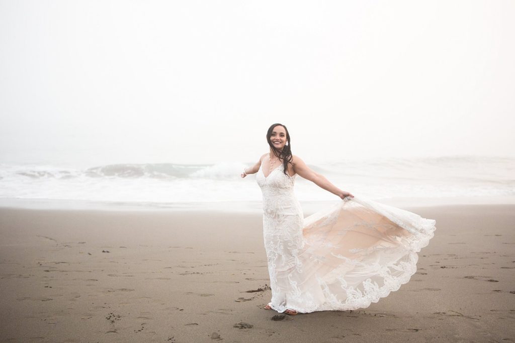 happy bride on the beach