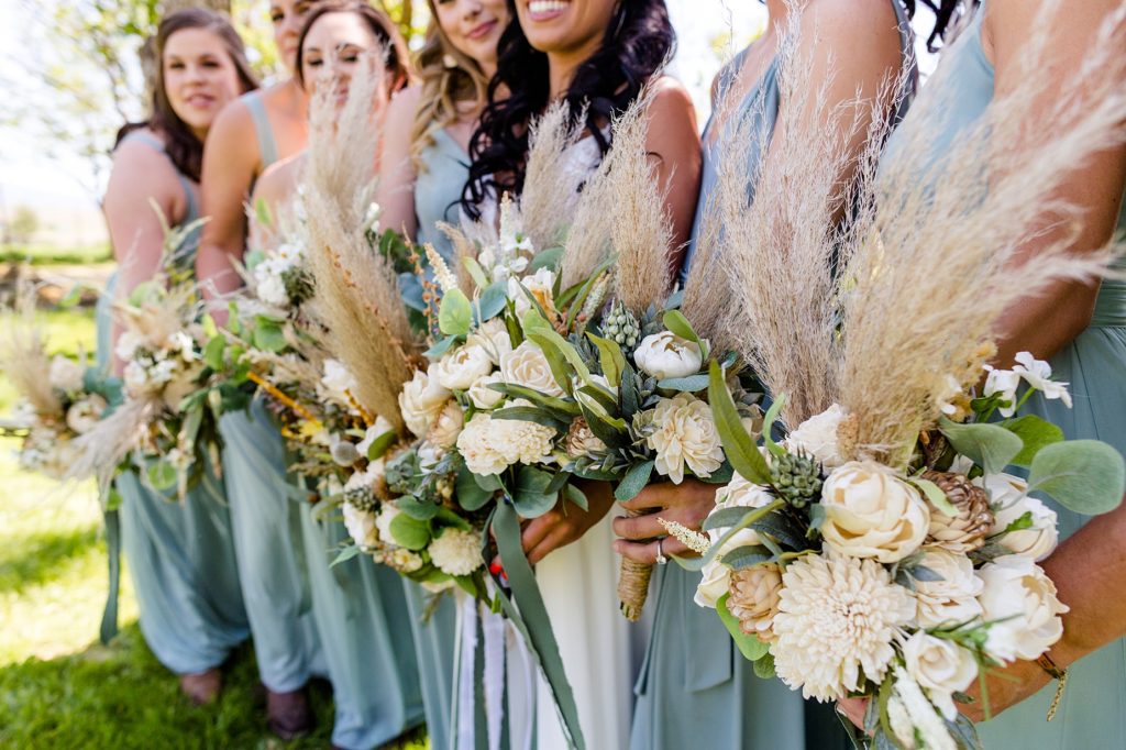 bridesmaids with wooden bouquets