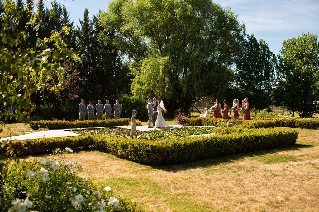 Orchard Home ceremony layout by lily pond