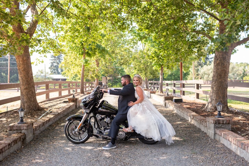 Oregon newlyweds on Harley motorcycle