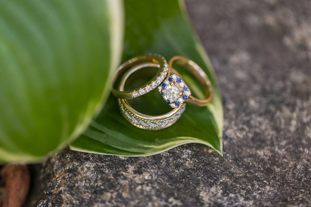wedding rings on leaf