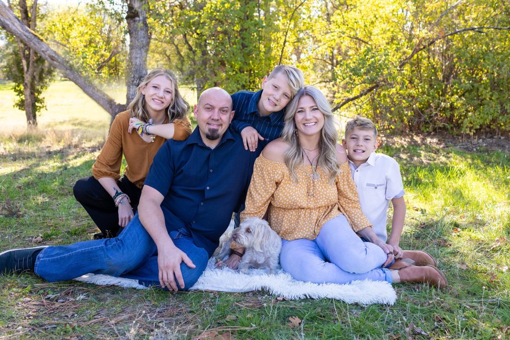family portrait with kids and dog
