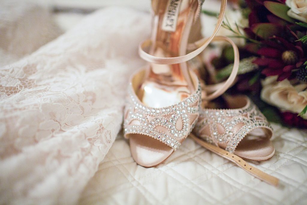 sparkly wedding high heels with lace dress