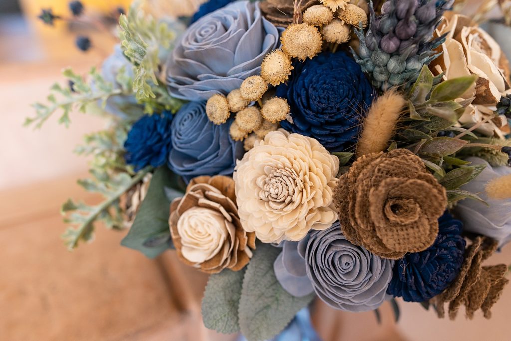 blue wooden flower bouquet for wedding