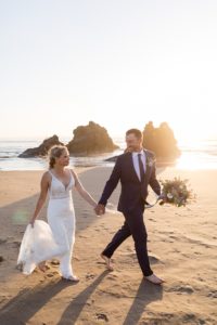 wedding day on the Oregon Coast in Bandon at sunset